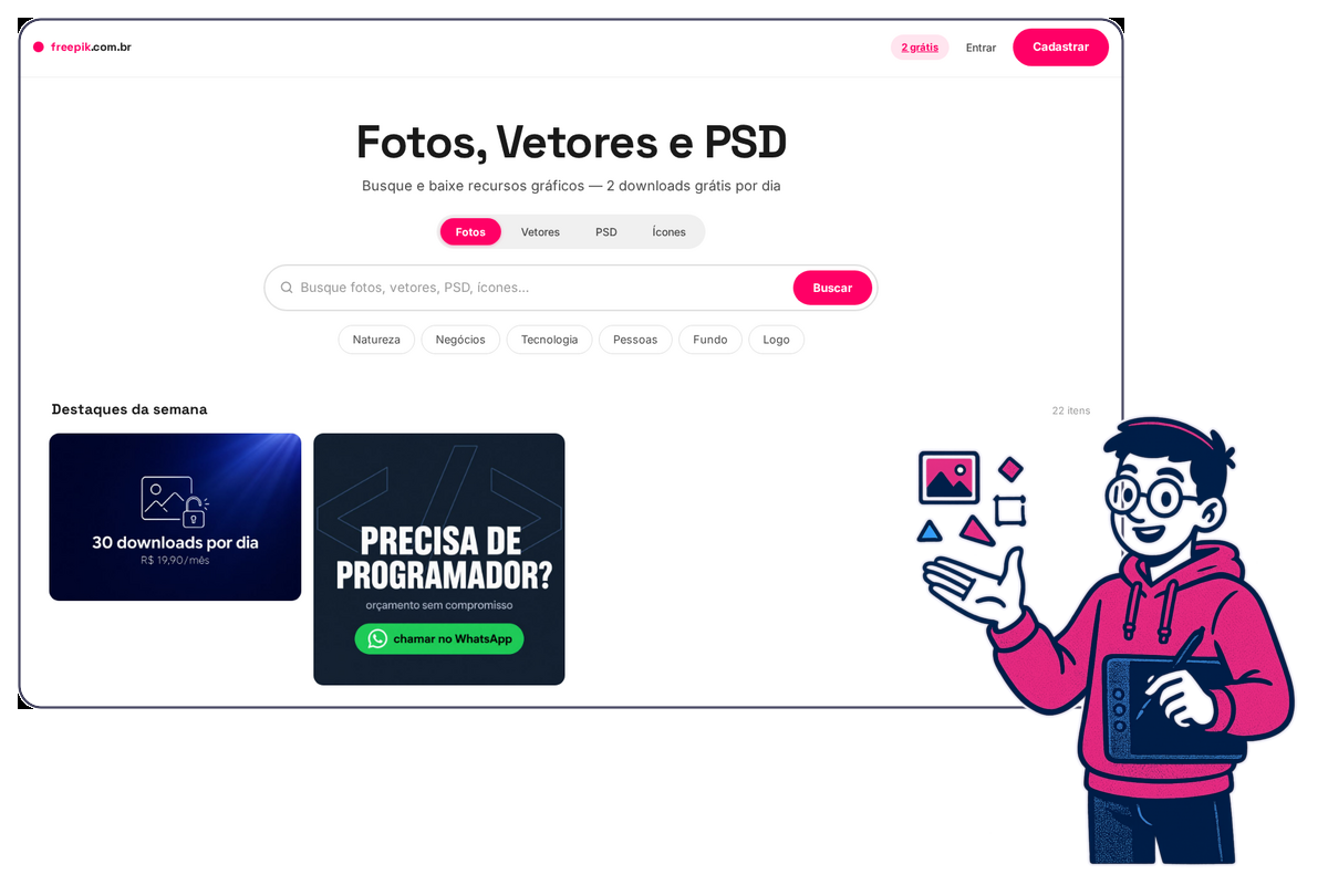 Freepik.com.br — banco de imagens com busca, download e assinatura